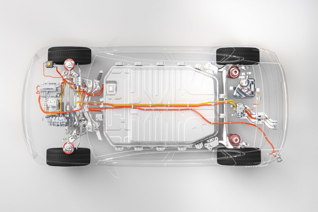 Modernes Elektroauto Chassis x-ray Fahrzeug Batterie