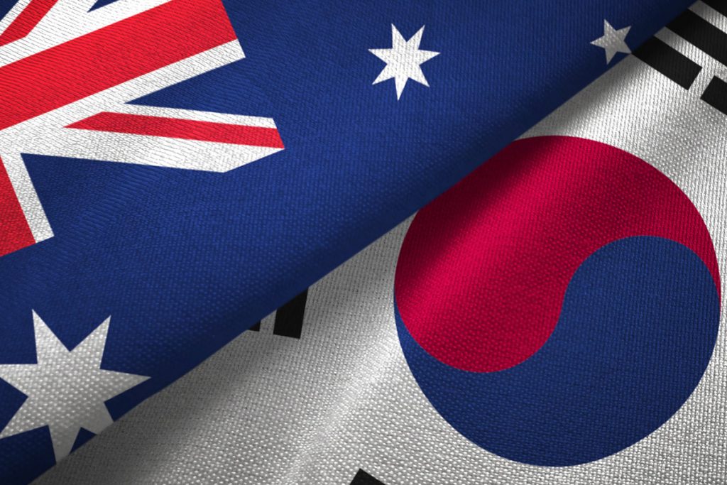 Flaggen Australiens und Südkoreas