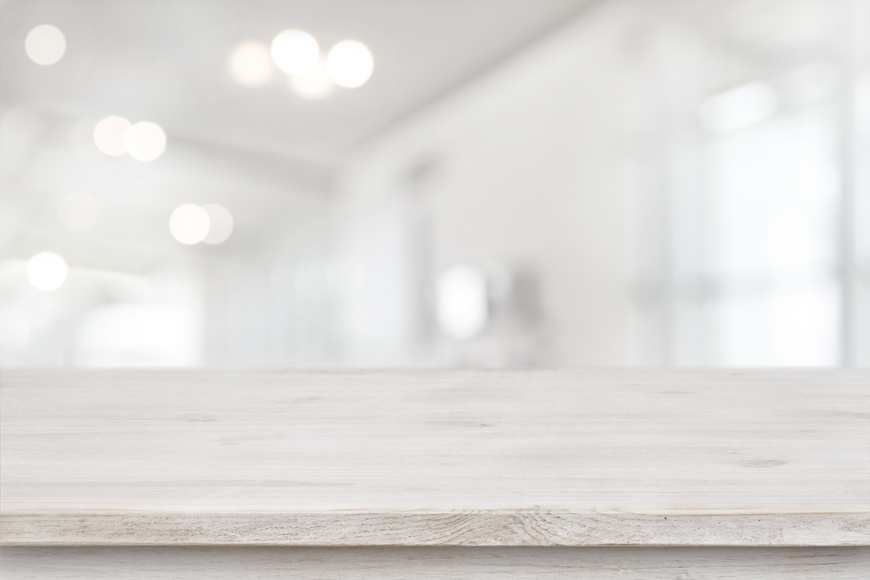 Product display template, empty table and blurred abstract room background