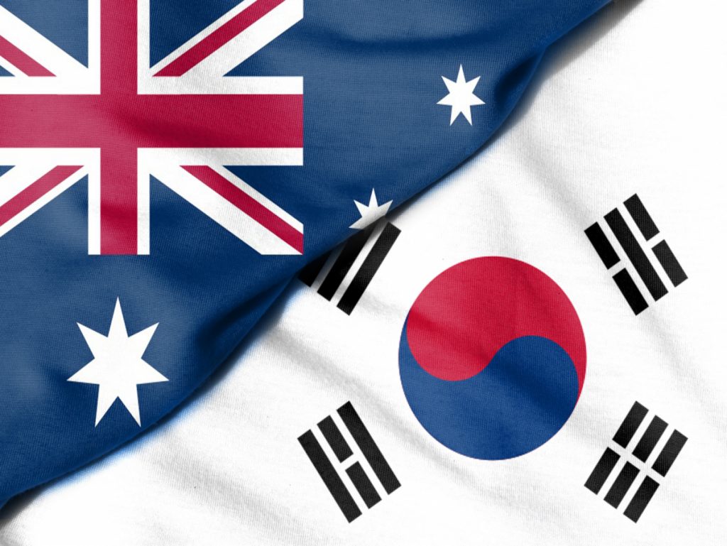 Die Flaggen von Australien und Südkorea