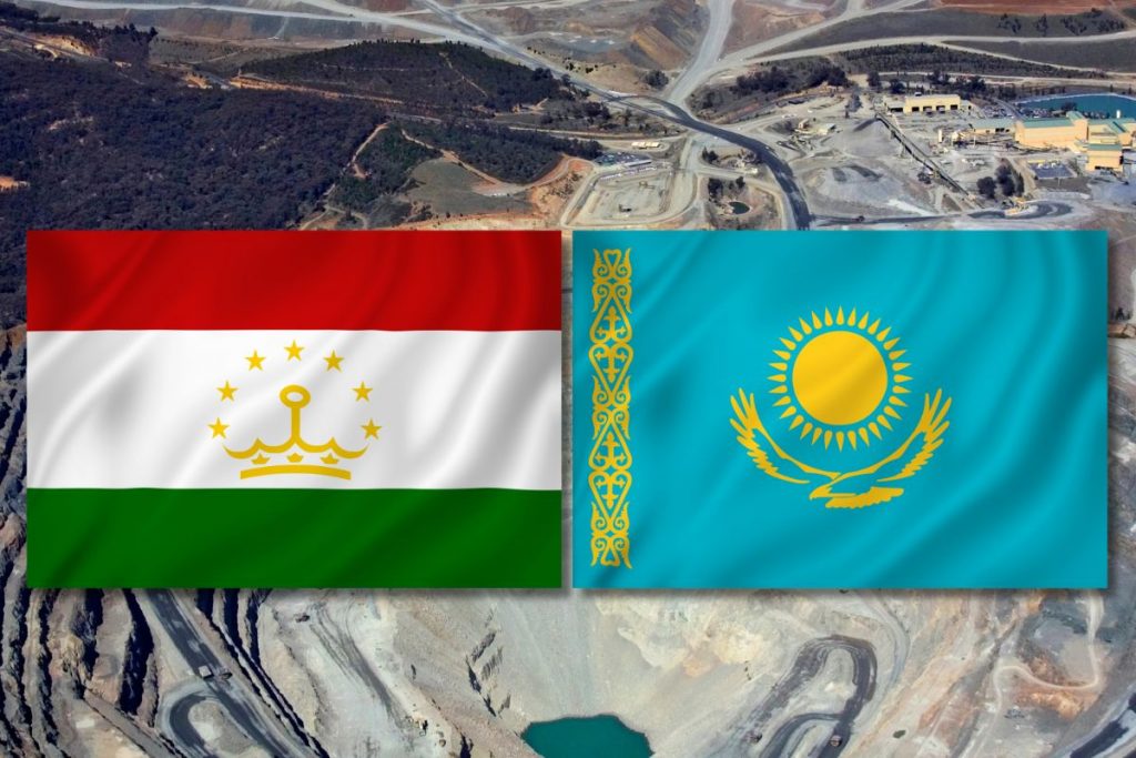 Tadschikistan Kasachstan Flaggen Bergbau